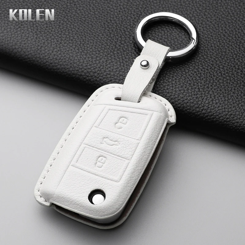 Leather Car Key Case Cover Shell For VW Volkswagen Golf 7 MK7 Tiguan MK2 For SEAT Ateca Leon FR 2 Ibiza For Skoda Octavia Fob