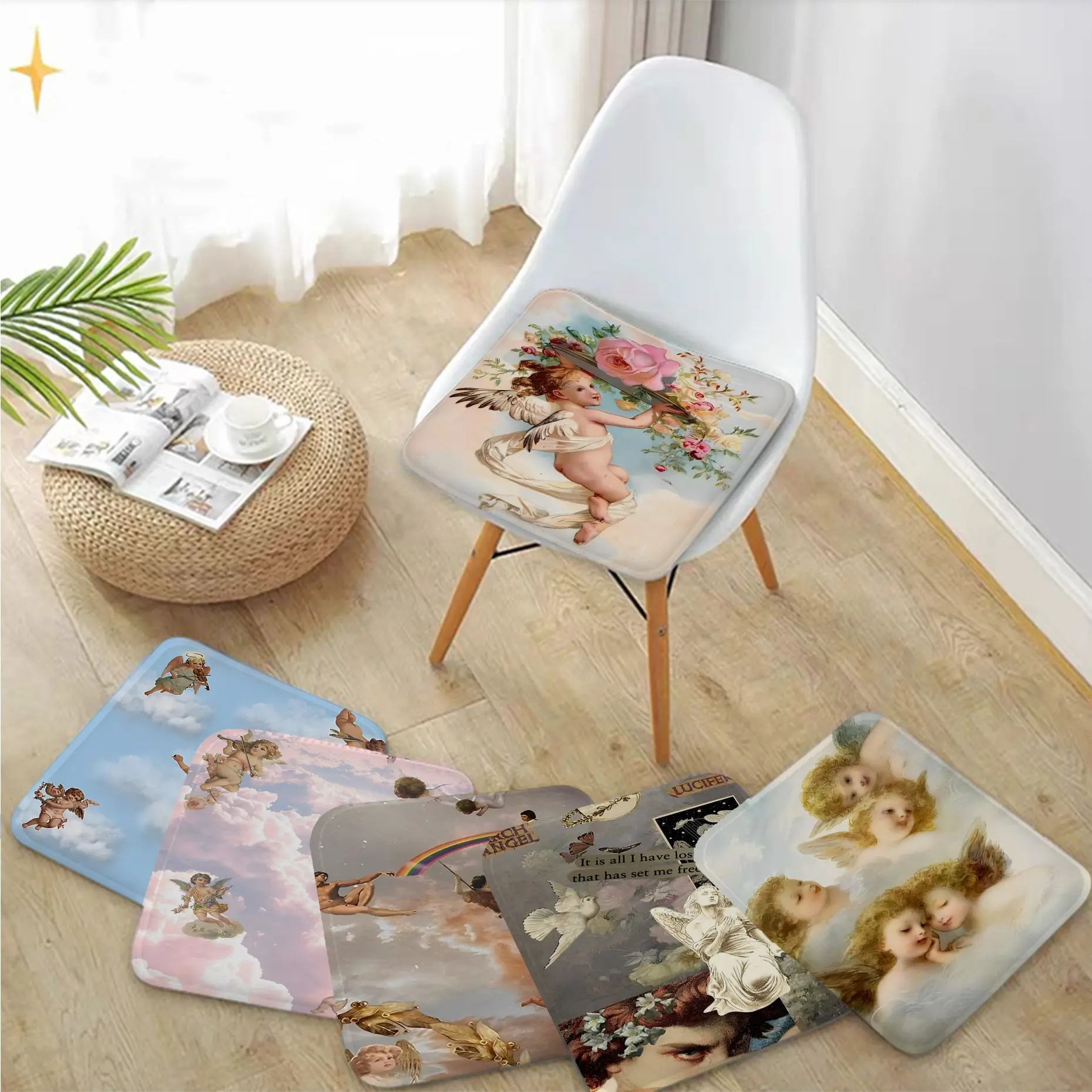 

Vintage Painting Paradise Angel Square Meditation Cushion Stool Pad Dining Chair Tatami Seat Cushion Anti-Slip Chair Cushions