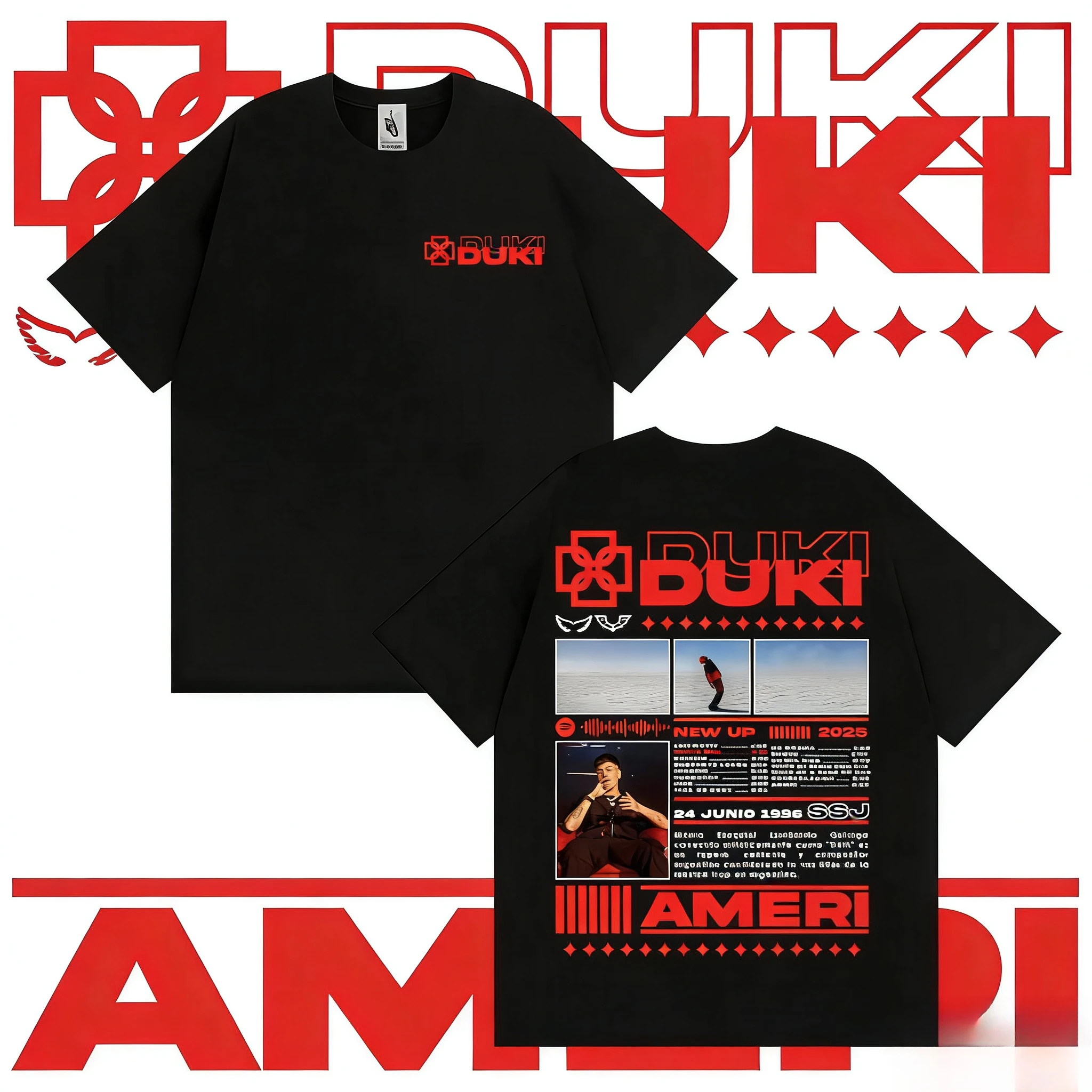 

Rapper DUKI SSJ American Men's and Women's Fashion Trend Hip-hop 2025-26 Summer Pure Cotton 100% Printed Loose Casual T-shirt
