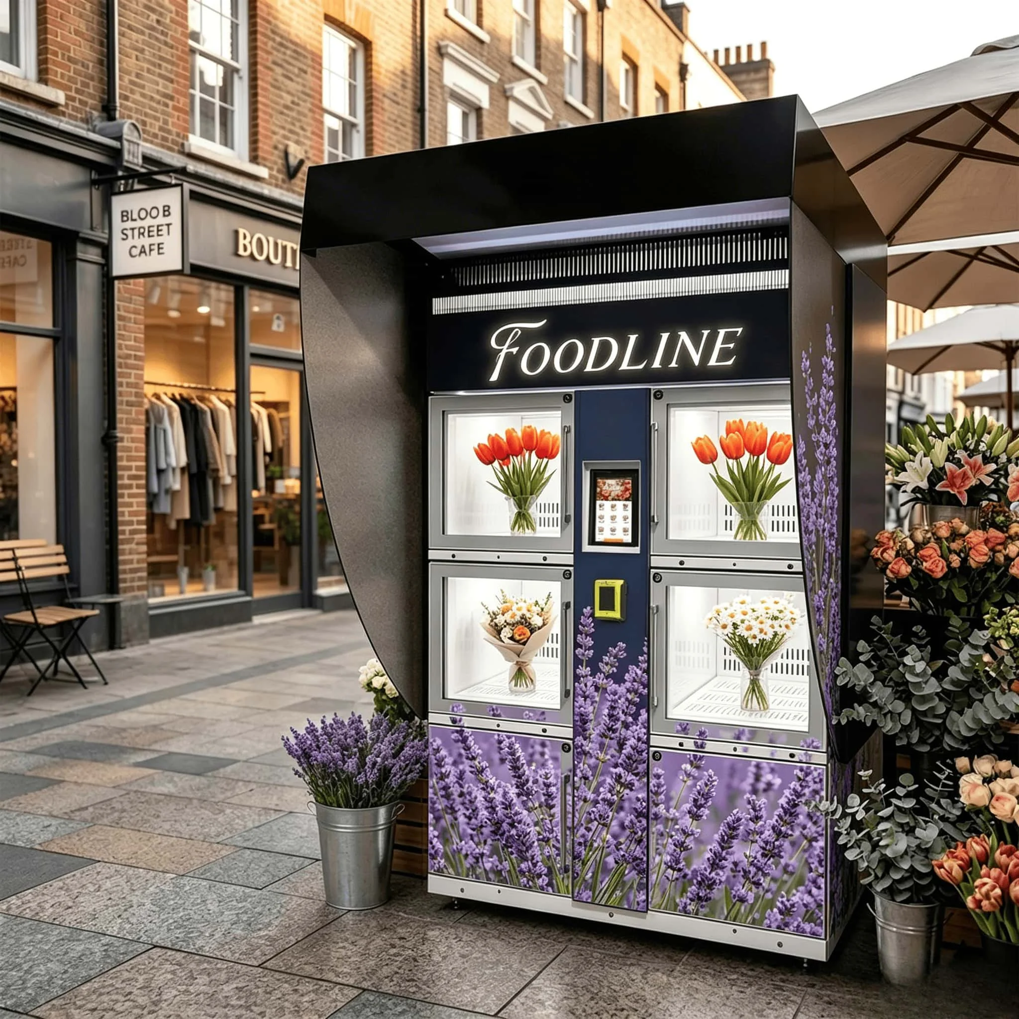 FOODLINE Outdoor Park Flower Vending Locker Anti Dust Cooling System QR Card Cash Payment Fresh Bouquet Vending Device
