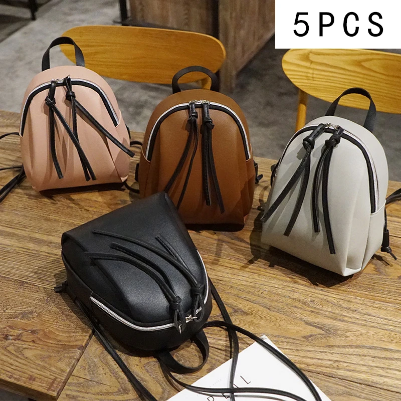 

5PCS 2024 New Zipper Double Shoulder Small Backpack Fashion Korean Version of Solid Color Large Capacity Leisure Travel Bag