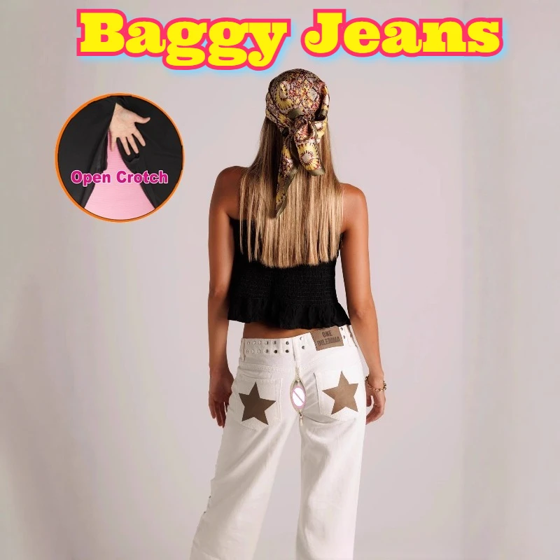 Jean esthétique Y2K pour femmes, ample, Baggy, jambe droite, Design imprimé Star Constellation, tendance, Streetwear, pantalons décontractés