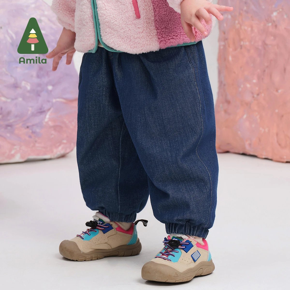 

Amila Baby Down Pants 2024 Winter New High Quality Boys And Girls Solid White Duck Down Warm Skin-Friendly Loose Casual Jeans