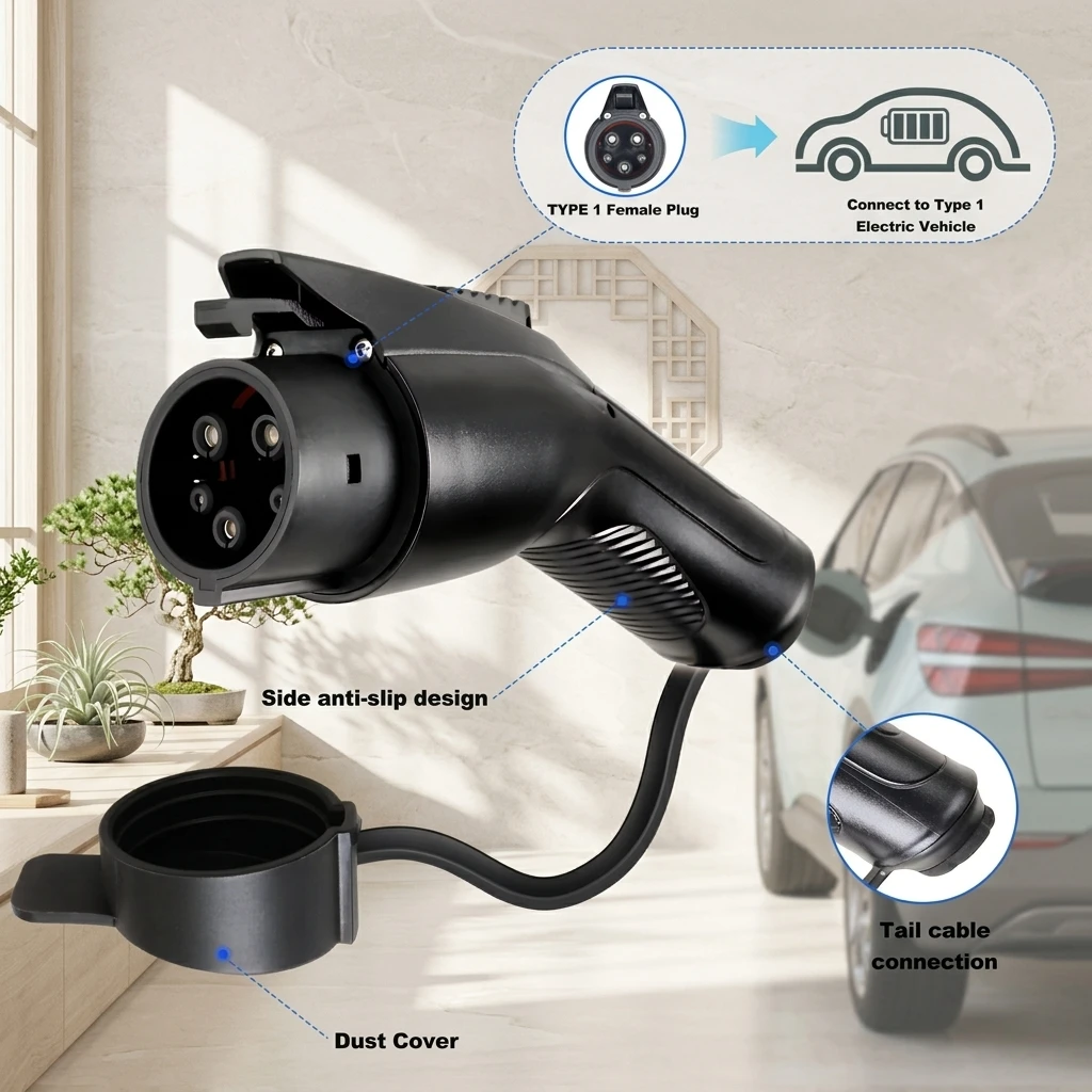 Kolanky Type 1 EV Charger Plug SAE J1772 Connector 16A 3.6kw 32A 7.2kw for Type1 Electric Vehicle Charging Connect to Type 1 EVS
