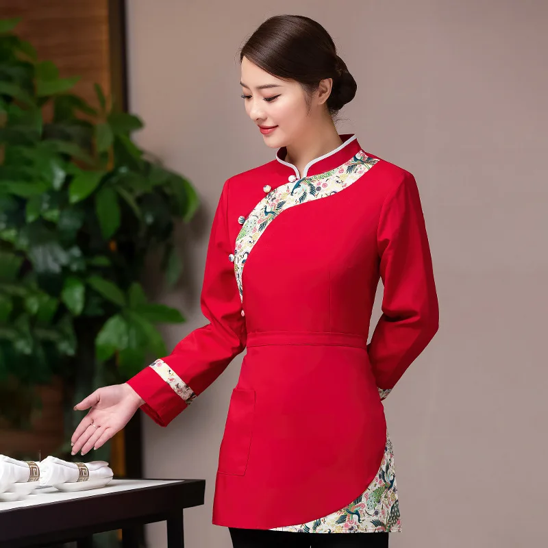 

Retro Ethnic Style Workwear Long Sleeve Autumn and Winter Clothes Farmhouse Special Restaurant Waiter Clothing