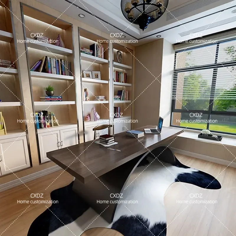 Loft Wrought Iron Solid Wood Desk Nordic Computer Workbench Creative Moon Foot Design Office Table for Notebook