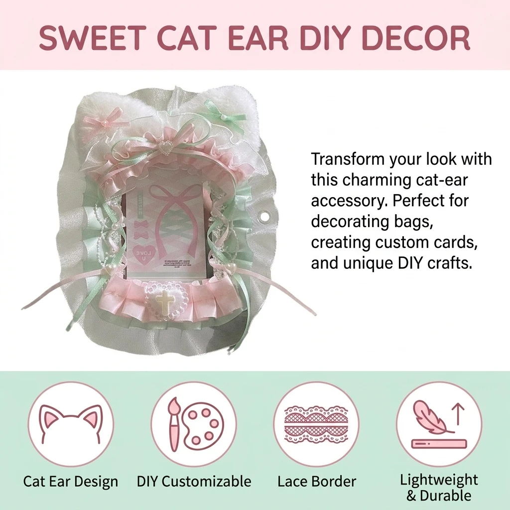 Card Holder Protective Cat Ear Card Sleeve for School Bag Decoration DIY Lace Border Plastic Accessory Cute Gift Item