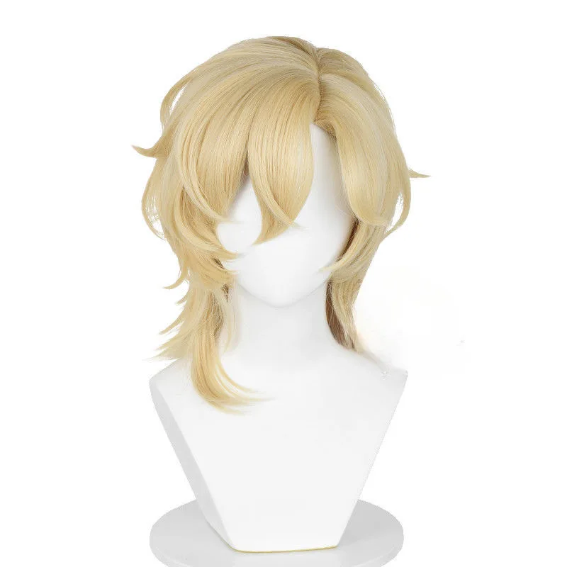 Peluca de cosplay para BAHAMUT: STARGLASS RAILWAY - Oro arena, parte lateral, frente y parte superior de la cabeza