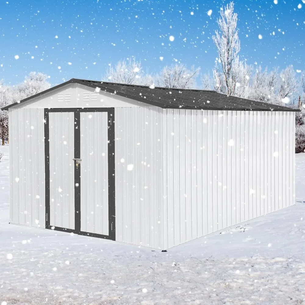 12 Foot X 10 Foot Outdoor Metal Storage Shed, Waterproof Garden Shed with Lockable Doors and Louvered Vents