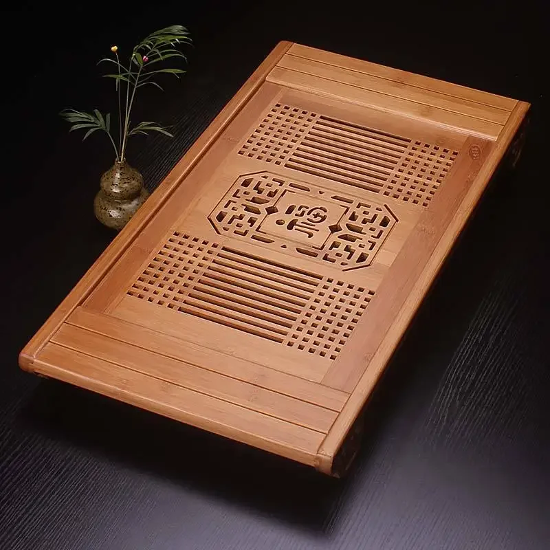 Chinese Rectangular Tea Tray Vintage Water Storage Bamboo Living Room Tea Tray Decorative Bandeja Bambu Home Accessories