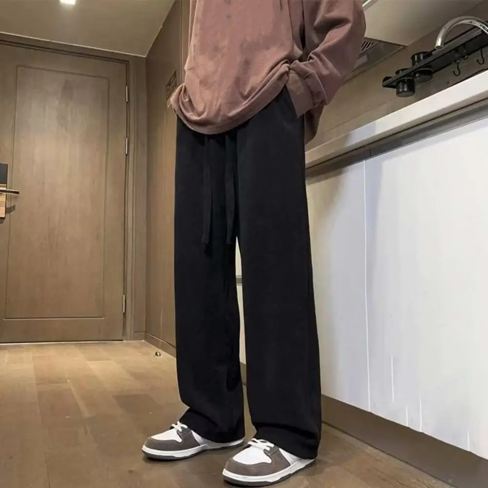 

Straight-leg Pants Vintage Style Men's Winter Pants with Plush Lining Wide Leg Design Elastic Waist for Maximum Comfort Warmth