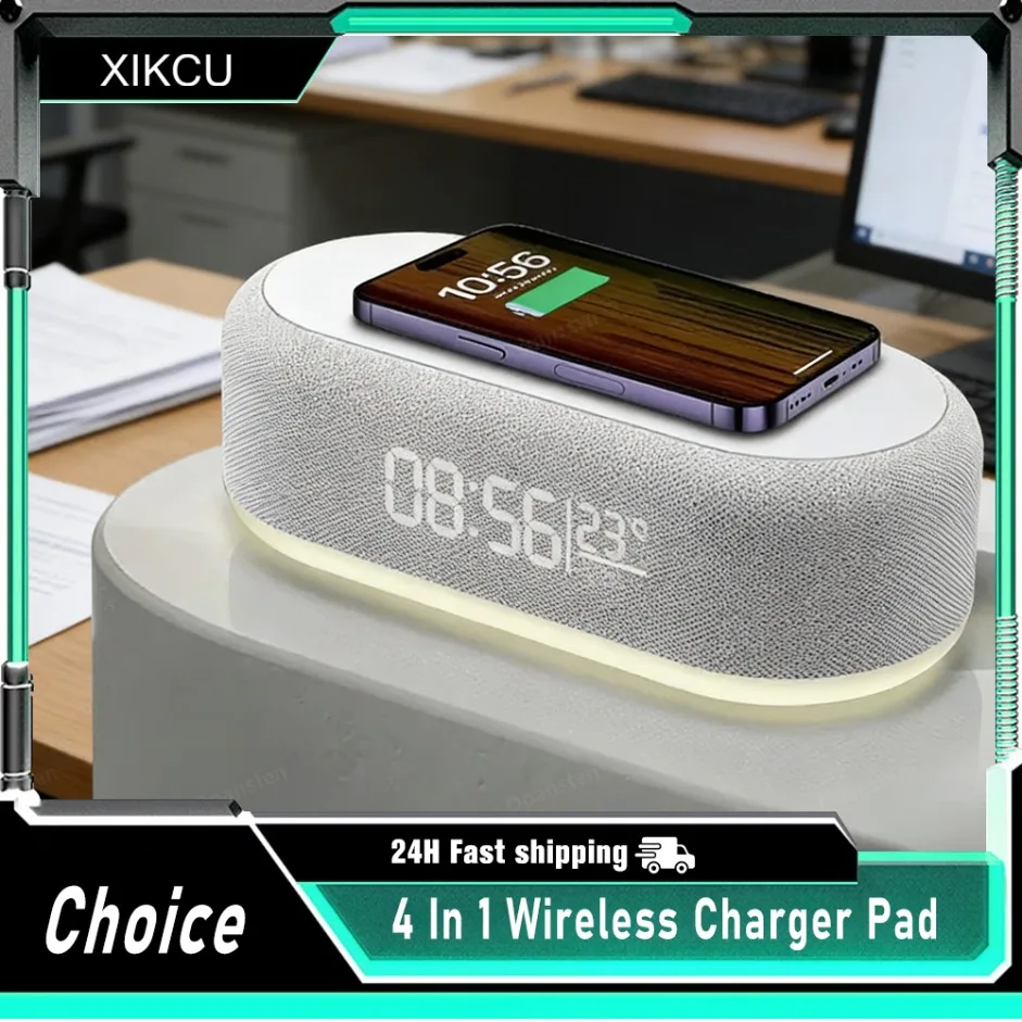 

Быстрая беспроводная зарядная станция-будильник с LED-подсветкой и термометром для iPhone 17, 16, 15, 14, 13 и Samsung S24, S25