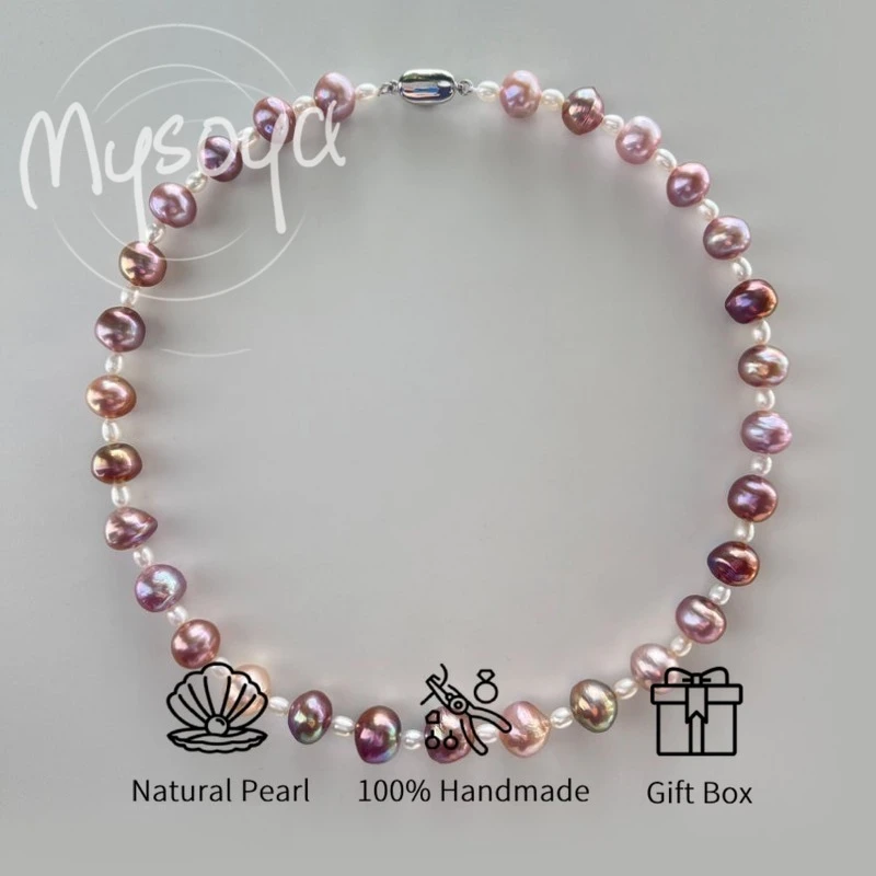 

MYSOYA Purple Freshwater Pearl Necklace 9-10mm Has A Gift Box A Gift for Her/Him, A Gift Suitable for Birthday/Wedding/Christmas