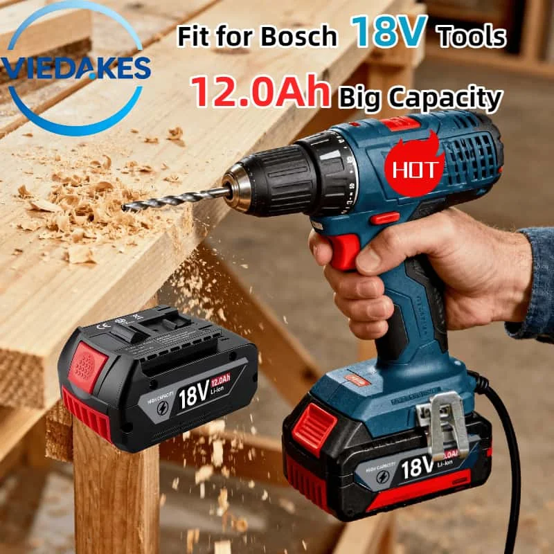 For Bosch 18V 12.0Ah Li-ion Battery - High Capacity All-Day Runtime,100% Compatible for Bosch 18V Tools for Pro/DIY/Construction