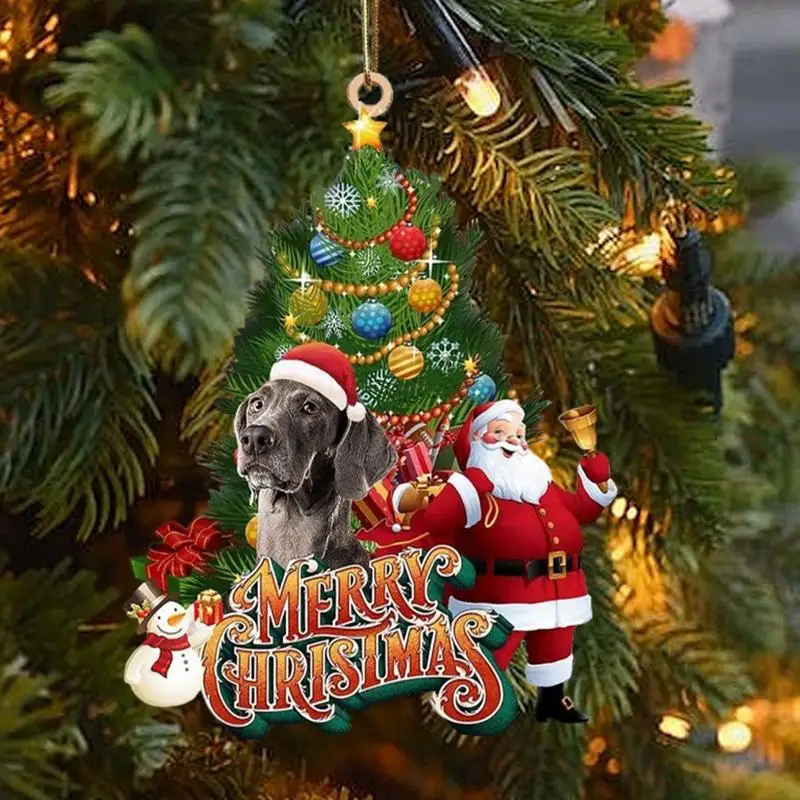 Dog Ornaments For Christmas Tree Dog And Santa Christmas Tree Hangable Ornament 2D Flat Animal Ornaments Farmhouse Decor For