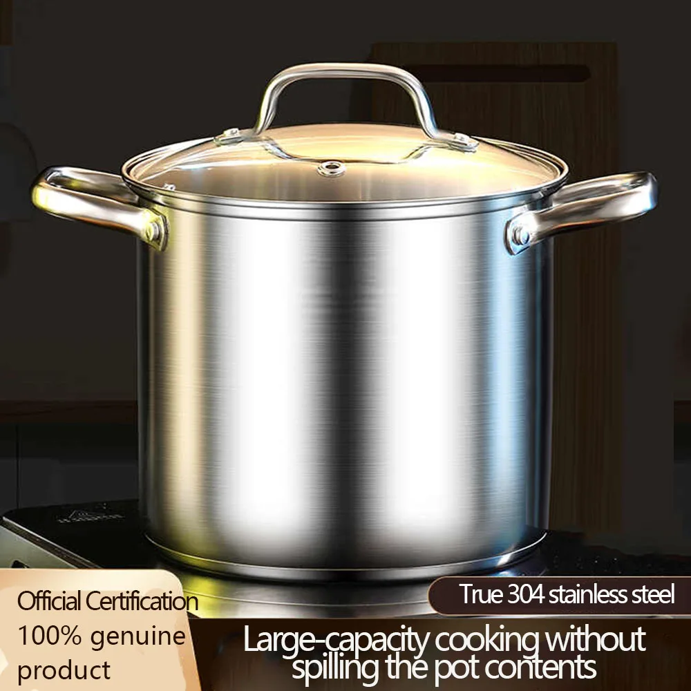 304 Stainless Steel Large Capacity Stock Pot for Home-Thickened,Multi-functional for Simmering Soup,Porridge,Steaming,Braising