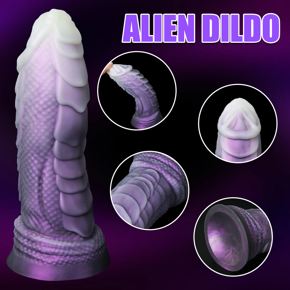 Enorme consolador alienígena textura de escala de dragón pene monstruo tapón Anal pene púrpura grueso para mujeres estimulador del clítoris vaginal Sexy adulto