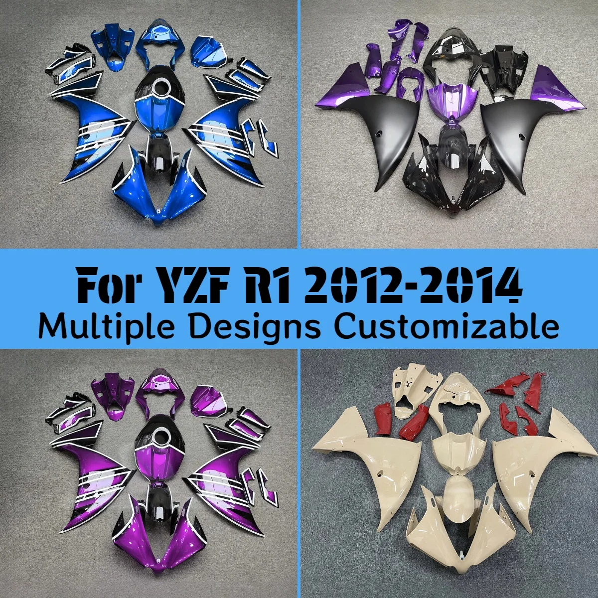 For YAMAHA YZFR1 2012 2013 2014 Blue Black Fuel Tank Cover tyle Fairing Kit YZF R1 12 13 14 Aftermarket Fairings Bodywork
