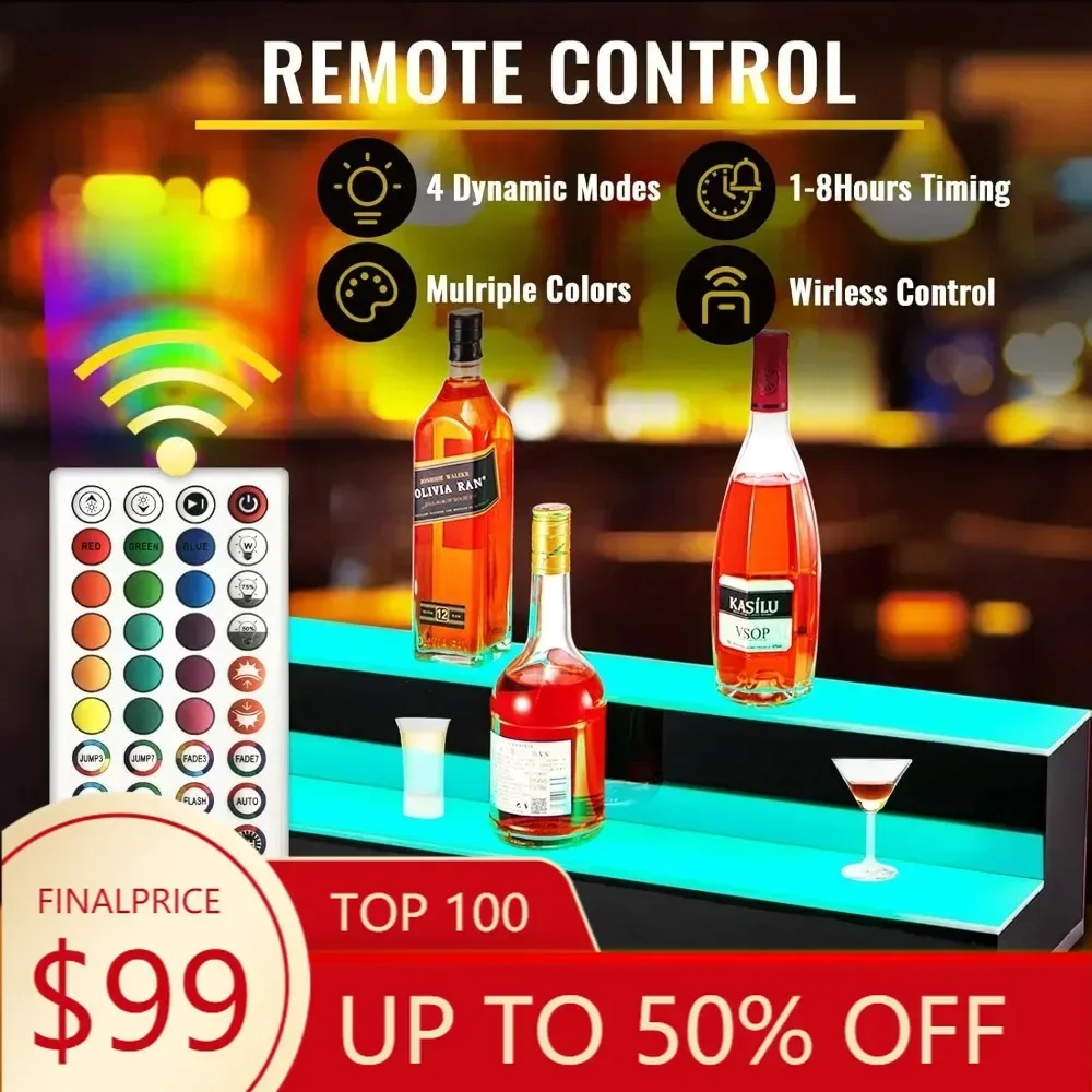 

Illuminated 40-inch LED Home Bar Shelf for Displaying Spirits with Remote Control