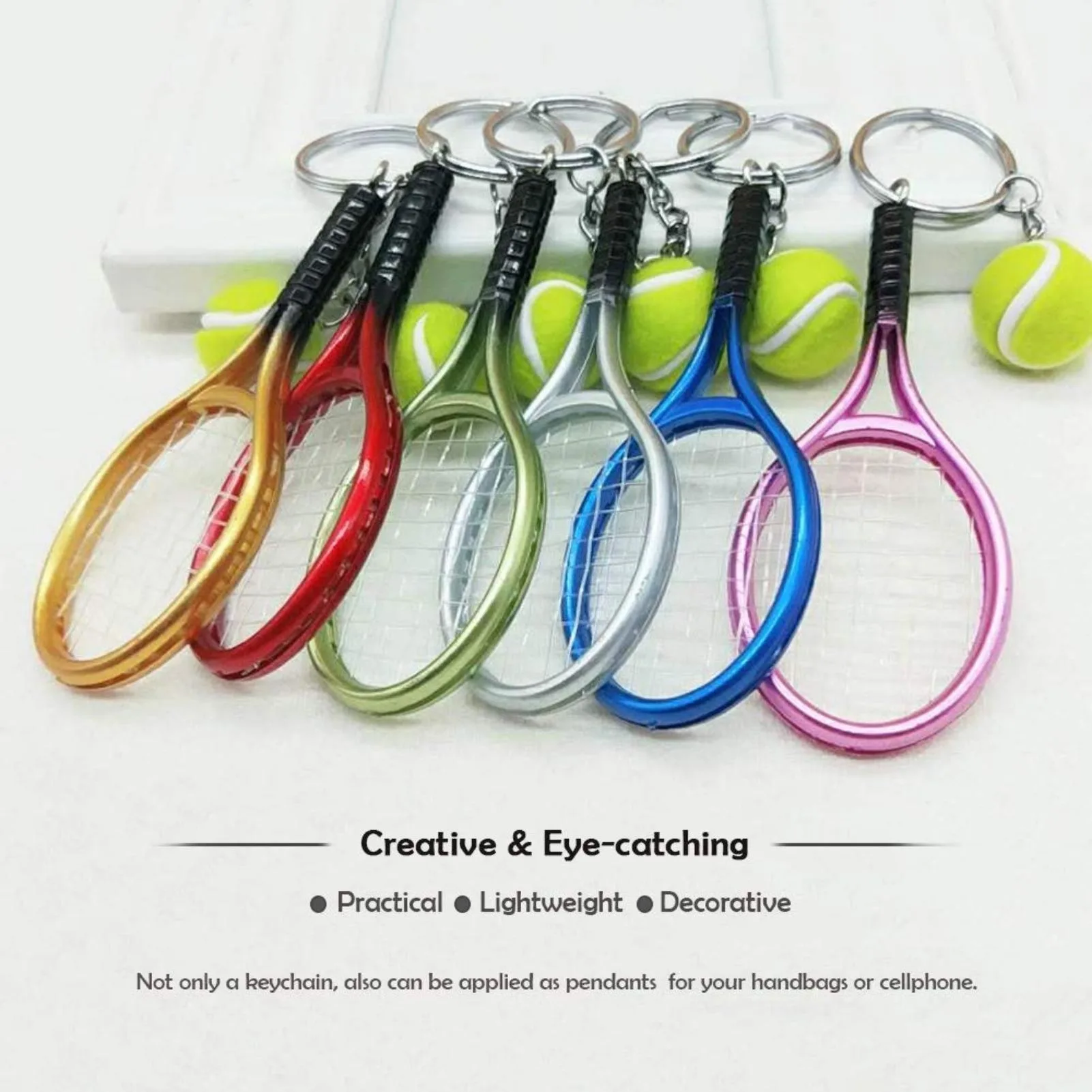 1 PCS Mini Tennis Racket Keychain KeyRing, Fashionable Alloy Tennis Ball Split Ring Key chain for Sport Lovers Team