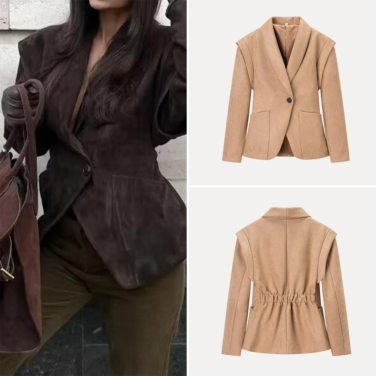 

Faionable Commuter Sle Women's Long Sve Suede Jaet Waist-Cinching Autumn 2025 New Arrival Ele Ladies Coat