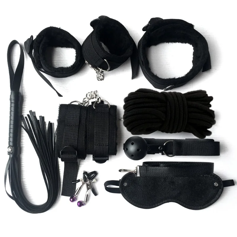 BDSM Restraint Sets, Female Sex Toys Handcuffs, Gags, Blindfolds, Whips, Restraint Straps, Nipple Clamps Adult Game Accessories,