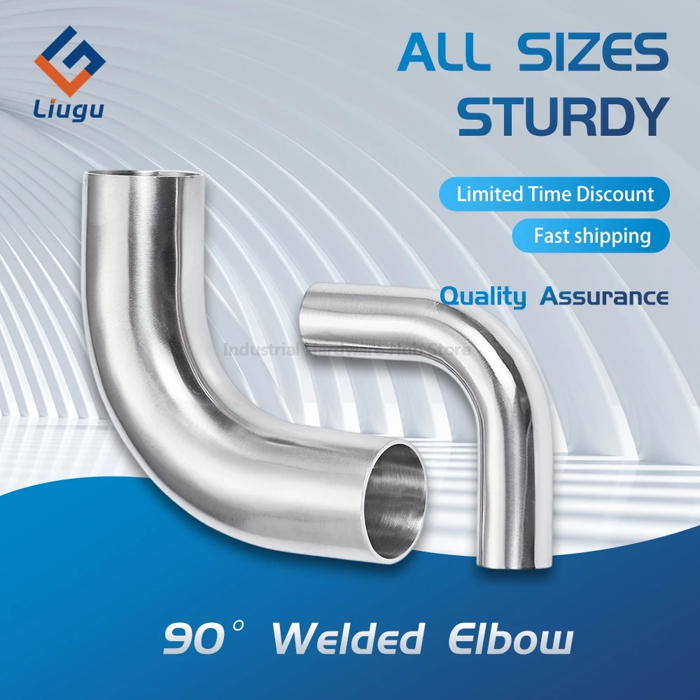 Sanitary 304/316 Stainless Steel 90° Extended Welded Elbow, Polished Welding Pipe Fitting (12.7-89mmOD) for Food, Beverage, Beer