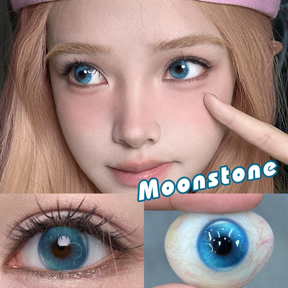 DUOXIU 2Pcs  Cosplay Colored Contact Lenses 2Pcs Myopia Halloween Anime Cyber Pink Color Contacts with Power Nebula Blue