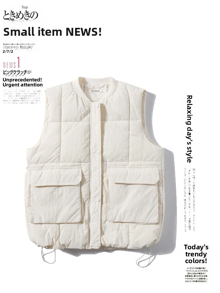 

Women's Loose Thiened down Vest Autumn Winter New Sle Korean Version Large Size Workwear Jaet ort Pure Color Zipper