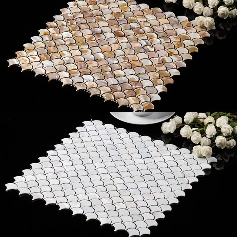 1 Pcs Fish Scale Fan Dyed Shell Mosaic Tile Art Wall Sticker For DIY Showroom Bathroom Porch Living