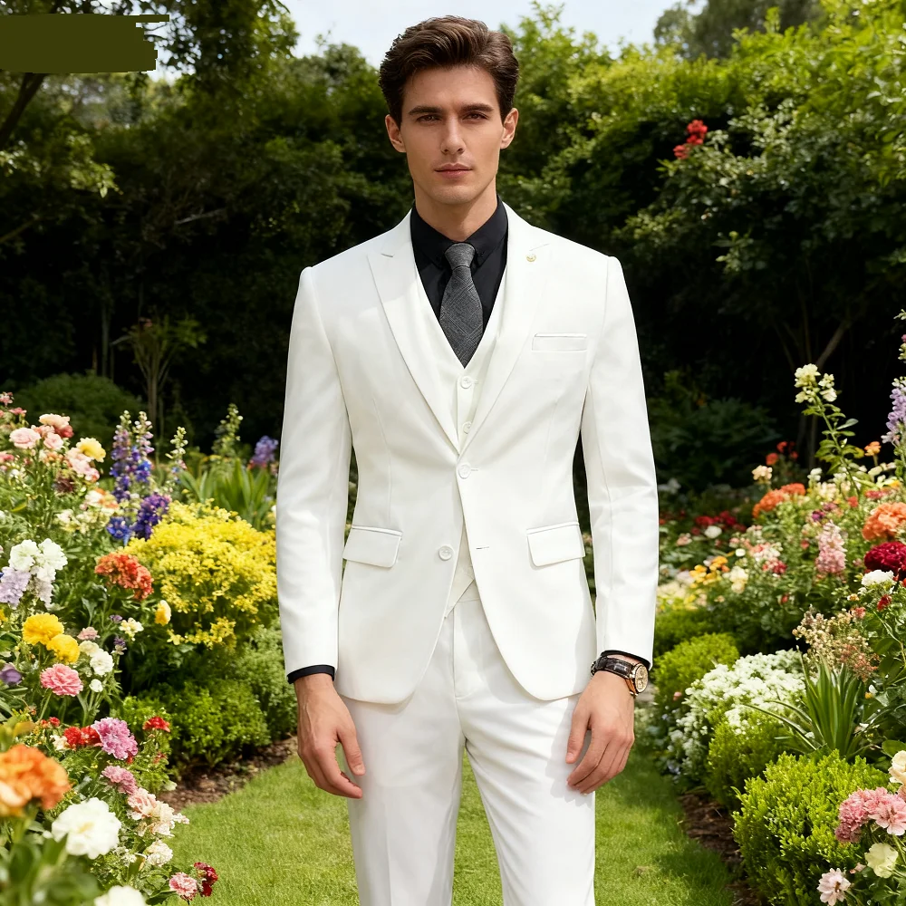 

Men's Wedding Groomsmen Suit Set High-Quality Solid Color Casual Office Menswear Jacket + Vest + Pants
