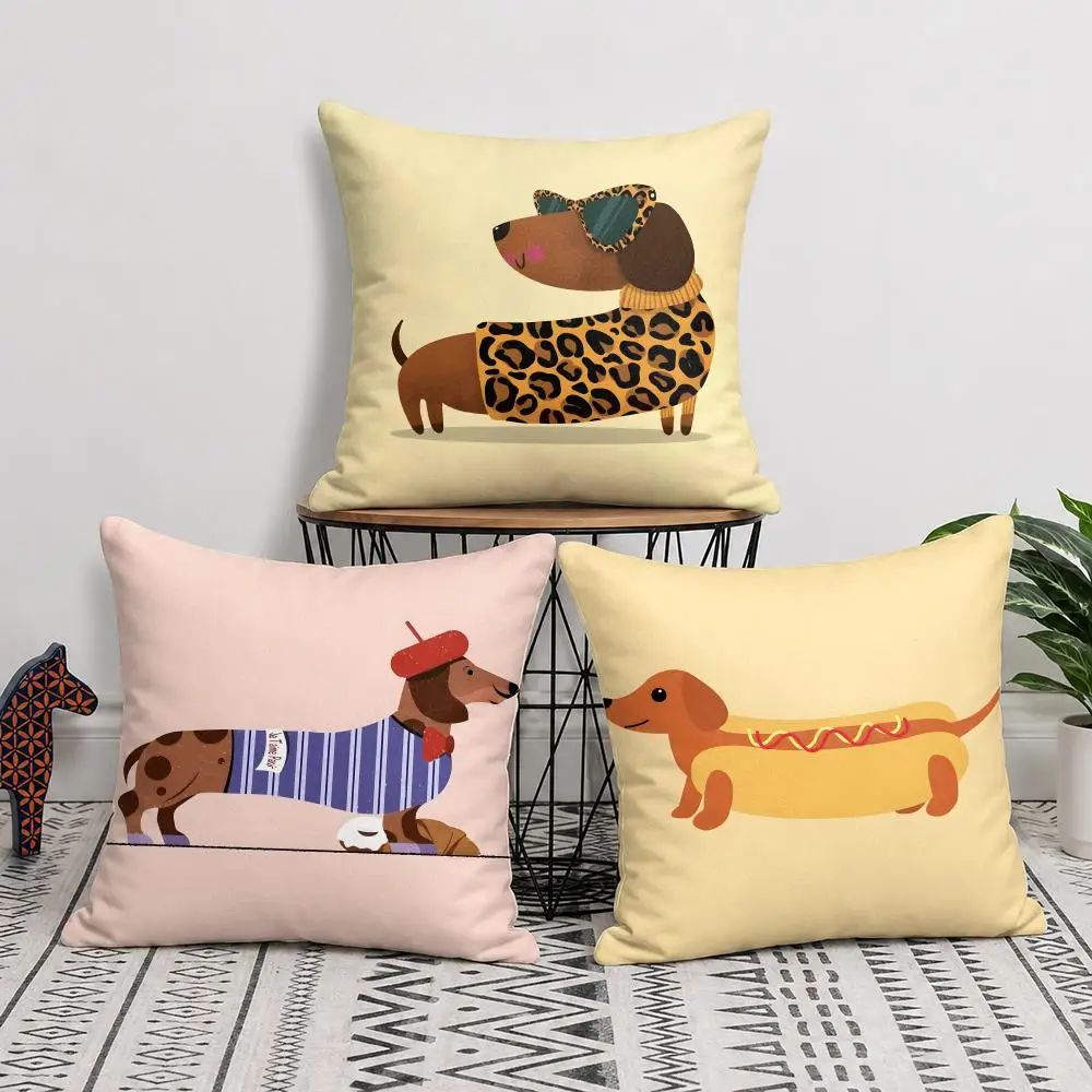 Cute Dachshund Cushion Cover Short Plush Soft Double-Sided Printing Pillow Case Cozy Sofa Bedroom Home Decor Gift