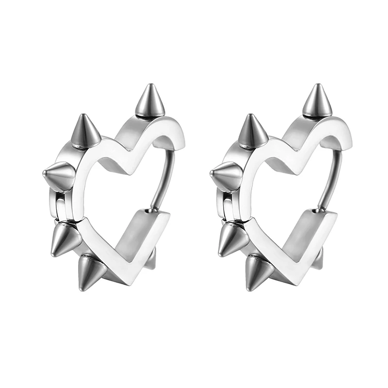 

Creative Hip-Hop Rivet Heart Hoop Earrings For Women Stainless Steel Geometric Ear Buckle Piercing Cool Rock Punk Stud Jewelry