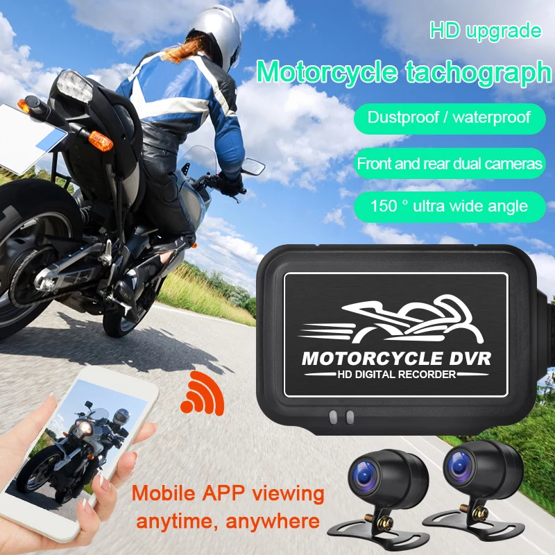 Full HD motocicleta DVR traço Cam, 3 Megapixel frontal e traseira vista câmera impermeável, caixa de gravador Logger, mais novo, 1080p, 2023