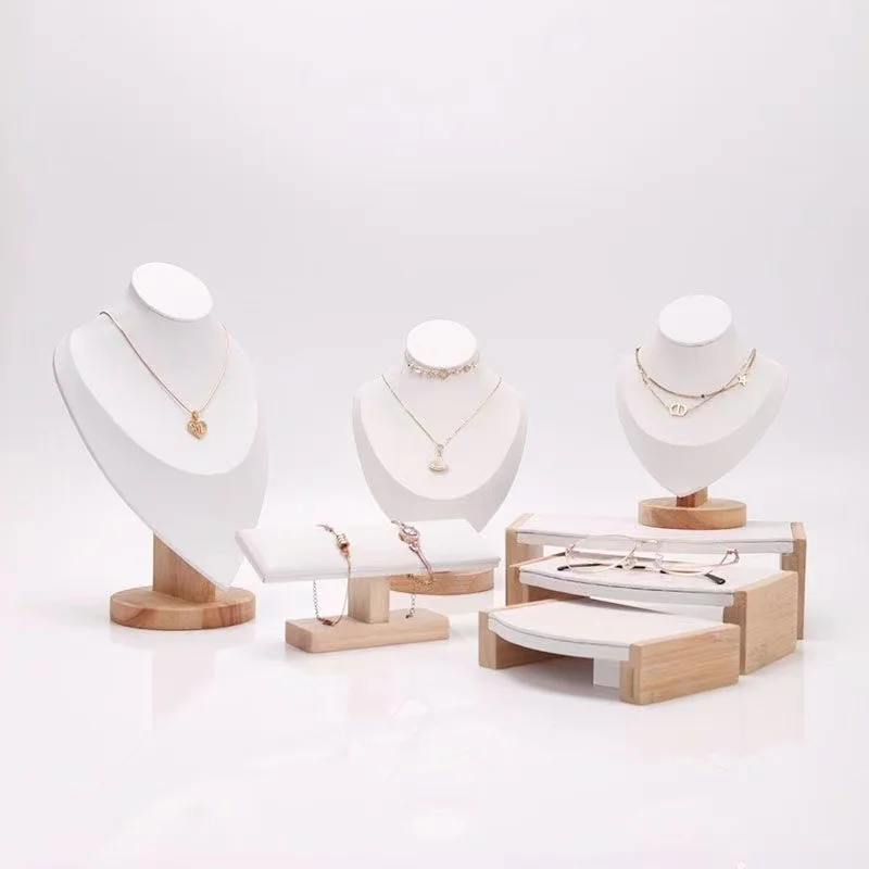 New High Quality Leather Necklace Model Bust Show Exhibitor Jewelry Display Pendants Mannequin  Stand Organizer White Skin