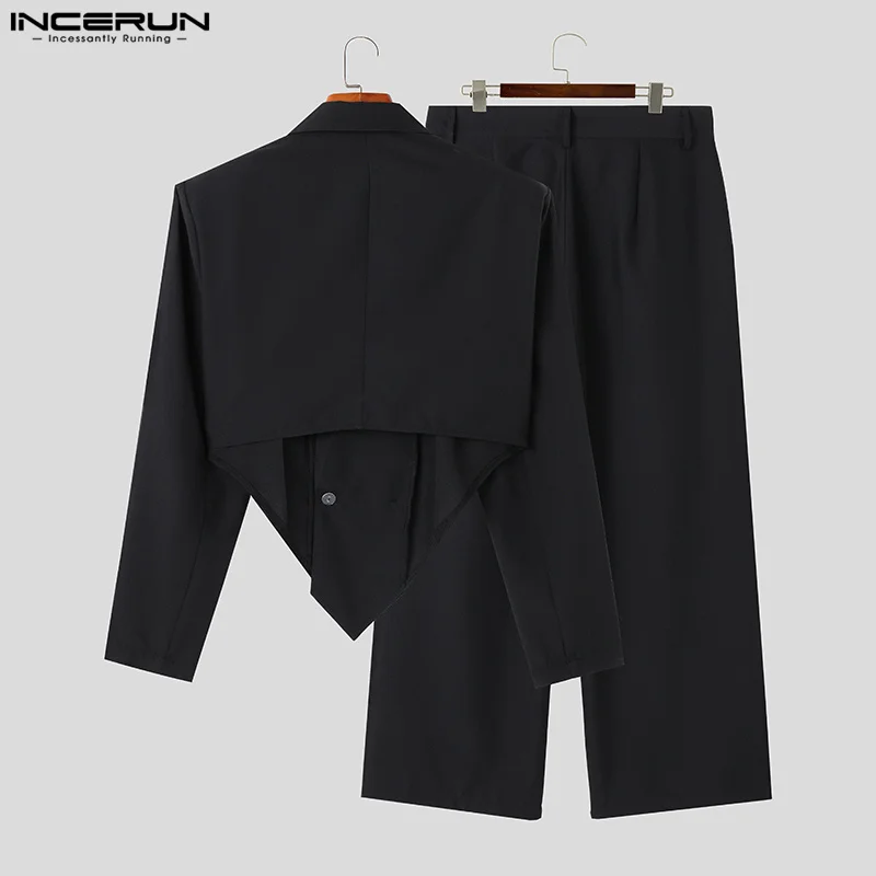 INCERUN Men Sets Solid Color Lapel Long Sleeve Irregular Blazer & Pants 2PCS Streetwear Autumn 2023 Fashion Men\'s Casual Suits