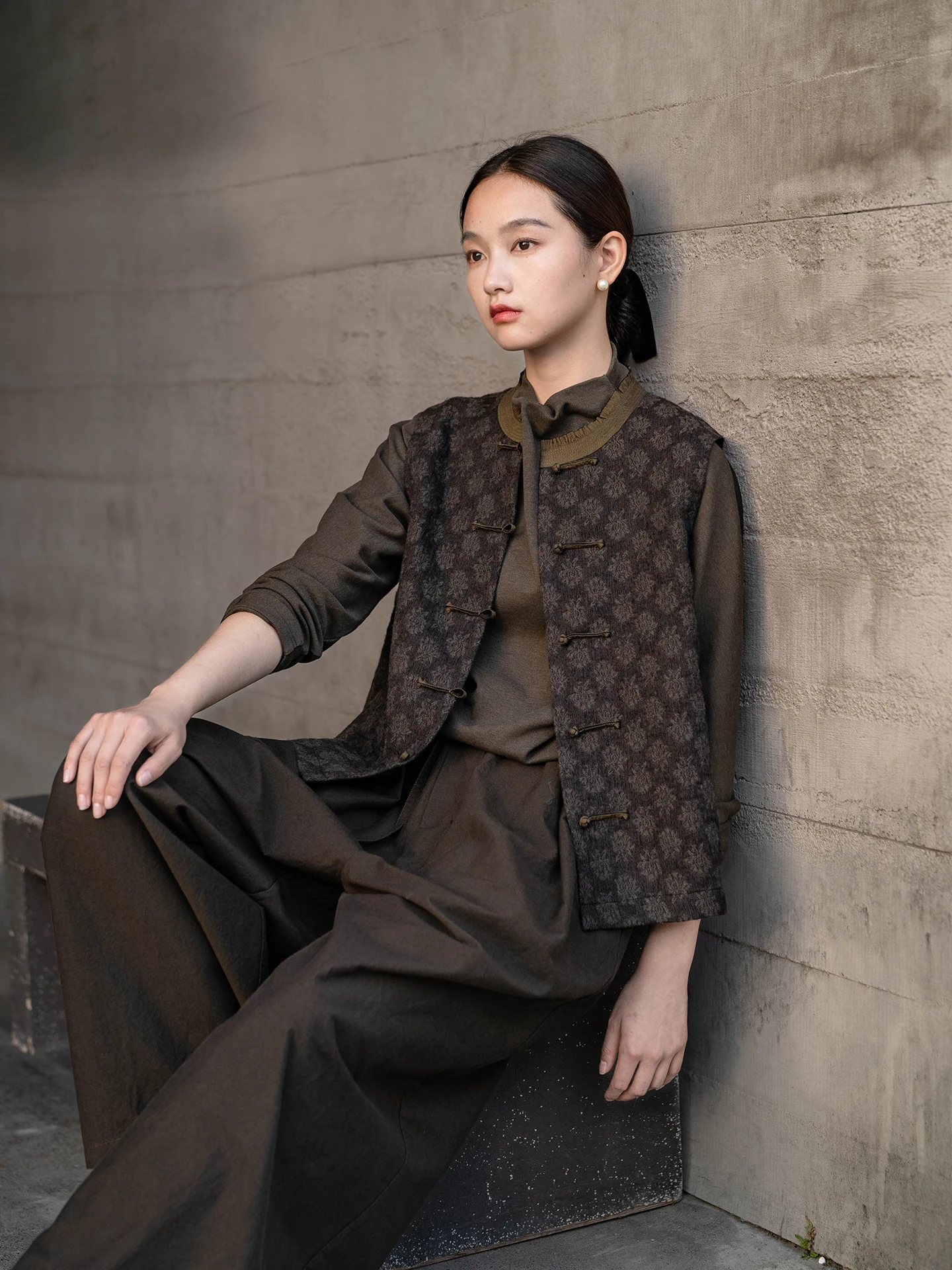 

Original Spring Sle Double-sided Woolen Vest round Ne Lace Chinese Sle Women's Jaet Light Cotton Wool Blend