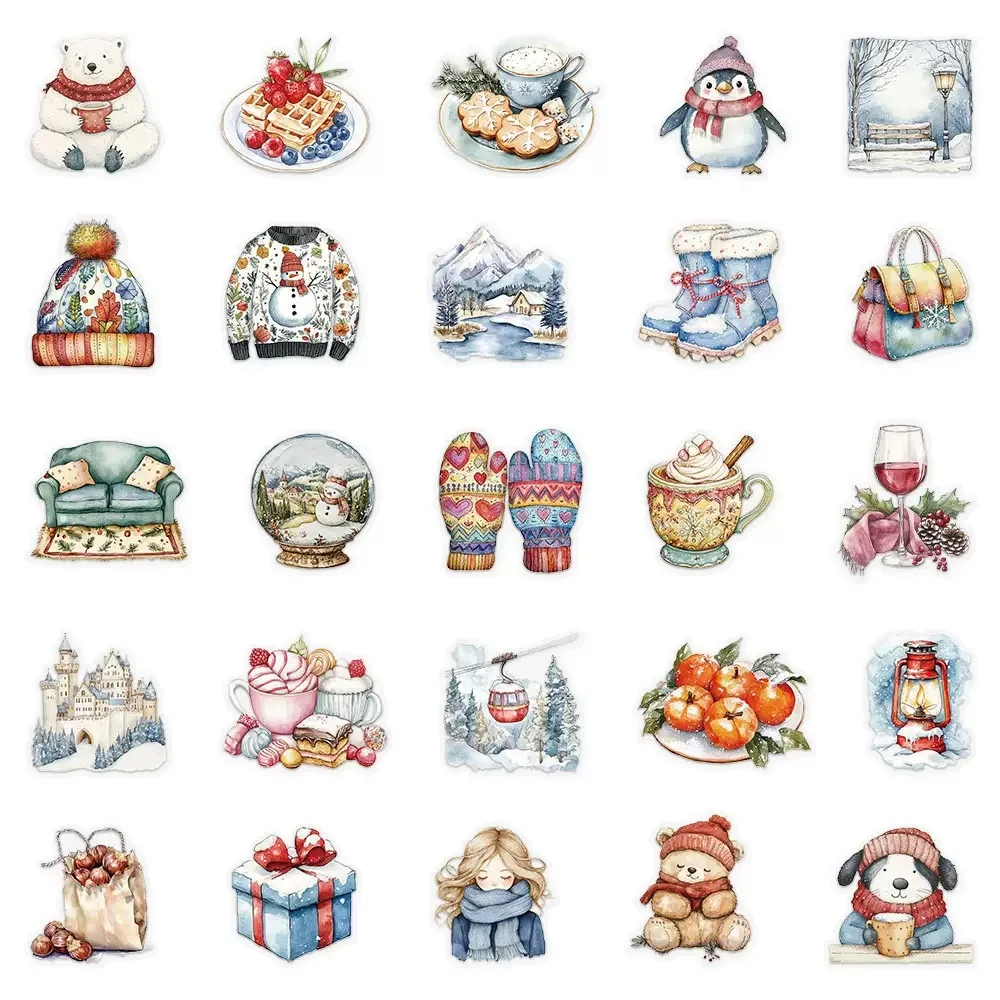 10/50pcs Cute Warm Winter Transparent Graffiti Stickers Christmas Decoration Decals Toys DIY Laptop Phone Guitar Kawaii Sticker