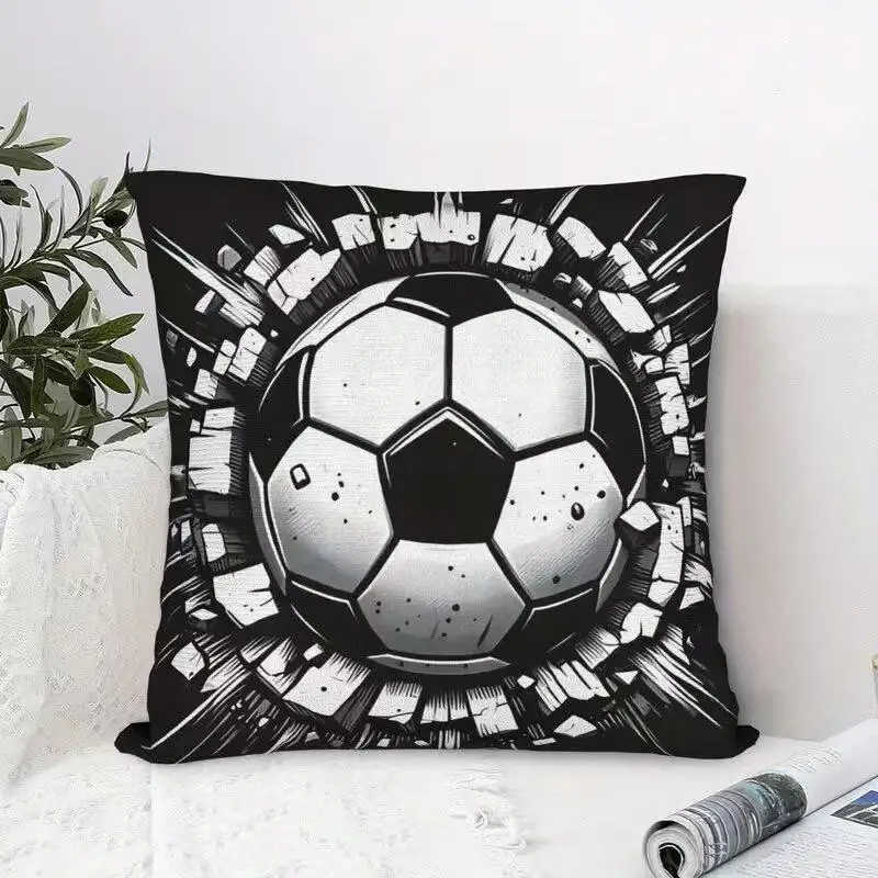 

Cool Soccer Pillowcase for Fans Living Room Sofa Decorations Black White Design Cushion Cover Boys Men Bedroom Pillowcase Decors