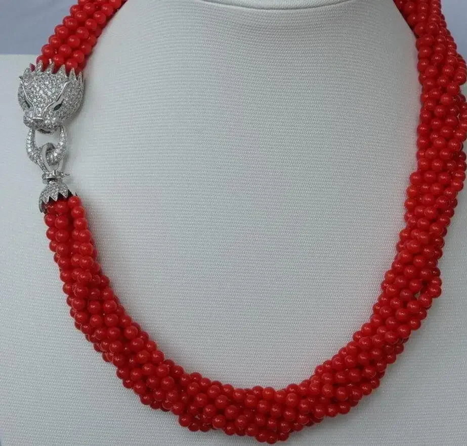 fashion 8strds Red Coral Round necklace-zircon clasp