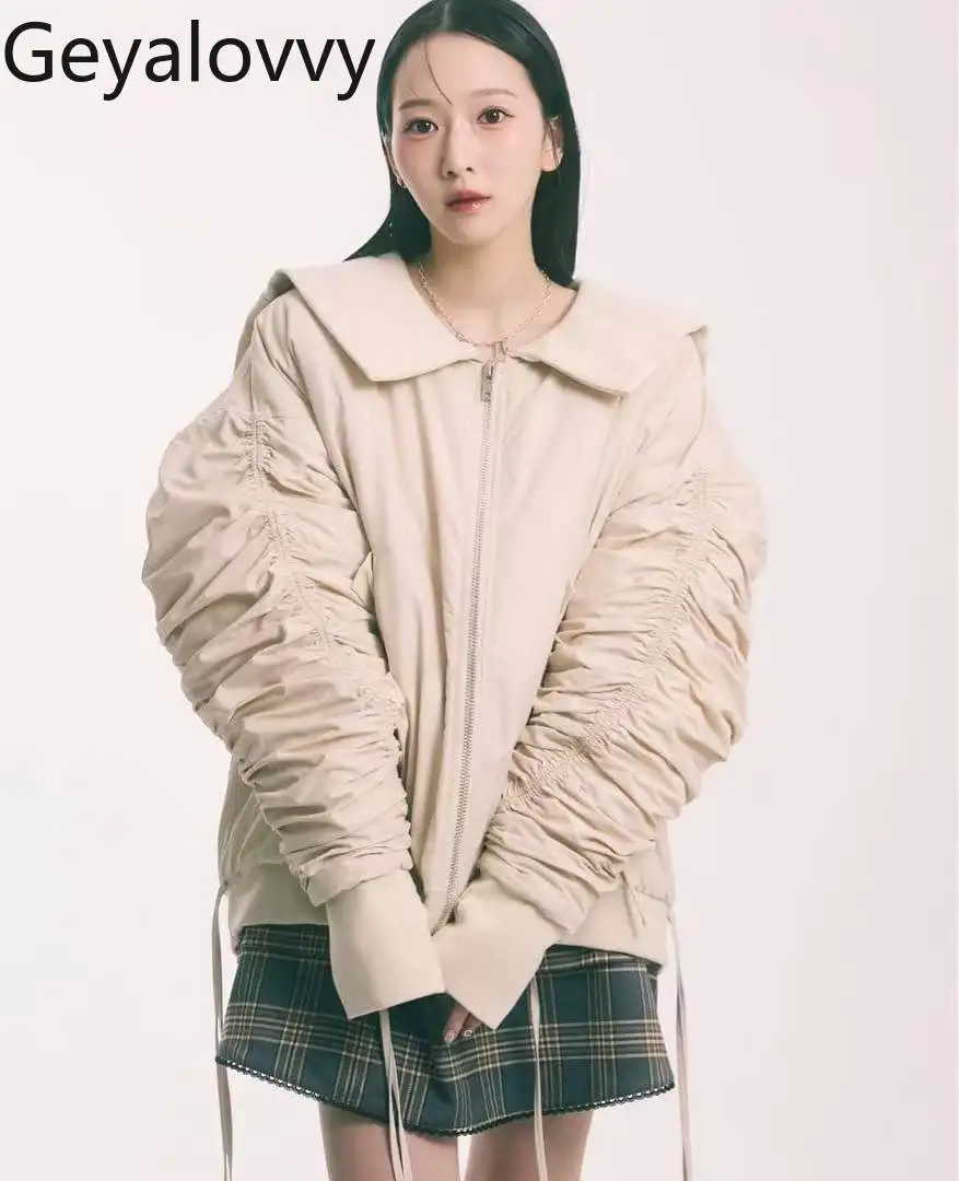 

Japanese Style Doll Collar Zipper Jacket Top Sweet Women New Versatile Loose Slimming Baseball Jacket Thickened Coat for Women