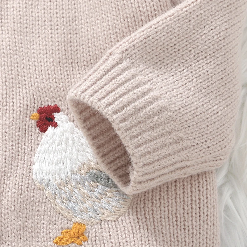 Baby Sweaters Knit Infant Girls Cardigan Long Sleeve Fall Children Clothing Newborn Tops Fashion Cute Embroidered Rooster Winter