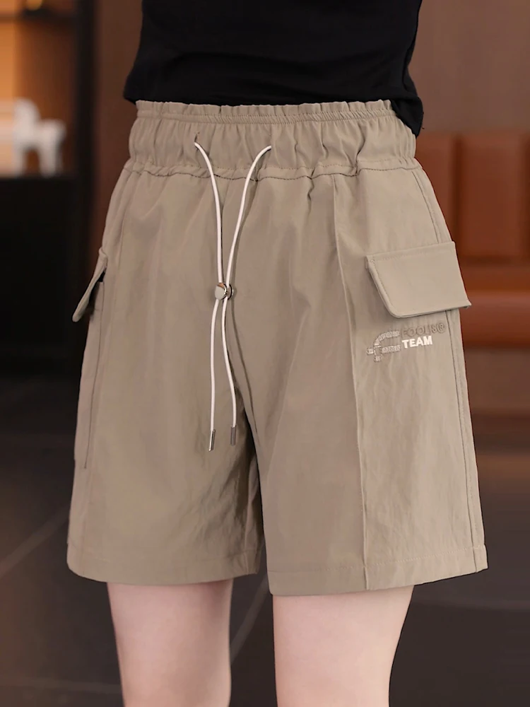 

High Waist Ice Silk Quick Dry Casual Short Pants Women's Summer Thin New Style Workwear Five-Point Sports Pants