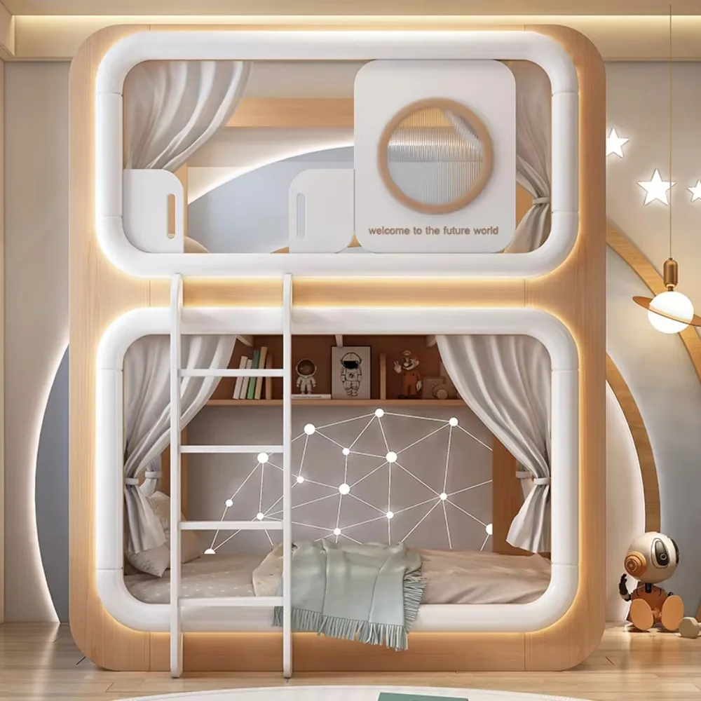 Capsule Kids Bunk Bed Modern Loft Bed With Slide Storage Space Comfort Double Bed For Children Adults Bedroom Furniture