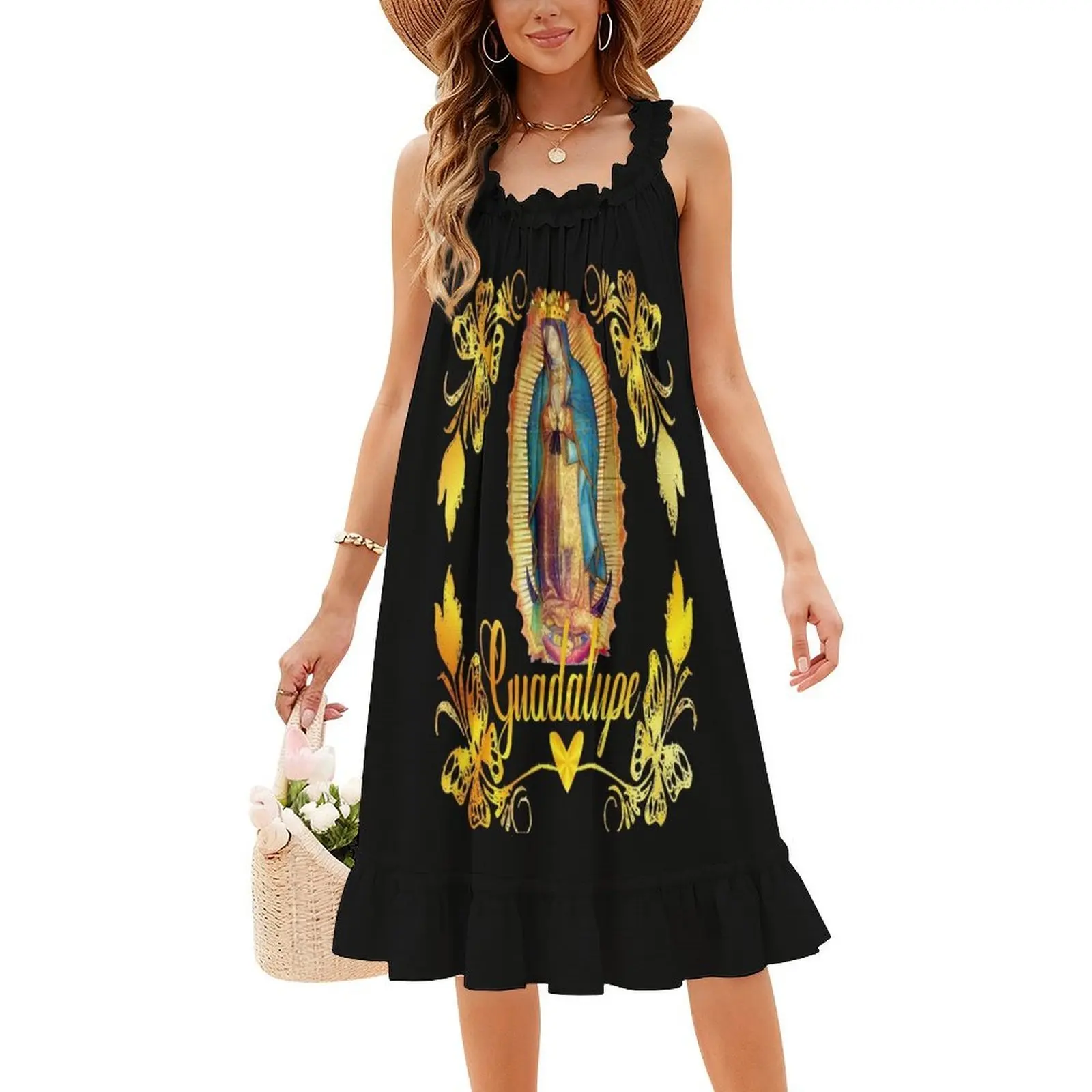فستان سيدة غوادالوبي مريم العذراء المكسيكي المكسيكي على شكل قلب فستان أنيق للحفلات الصيفية للنساء غوادالوبينا