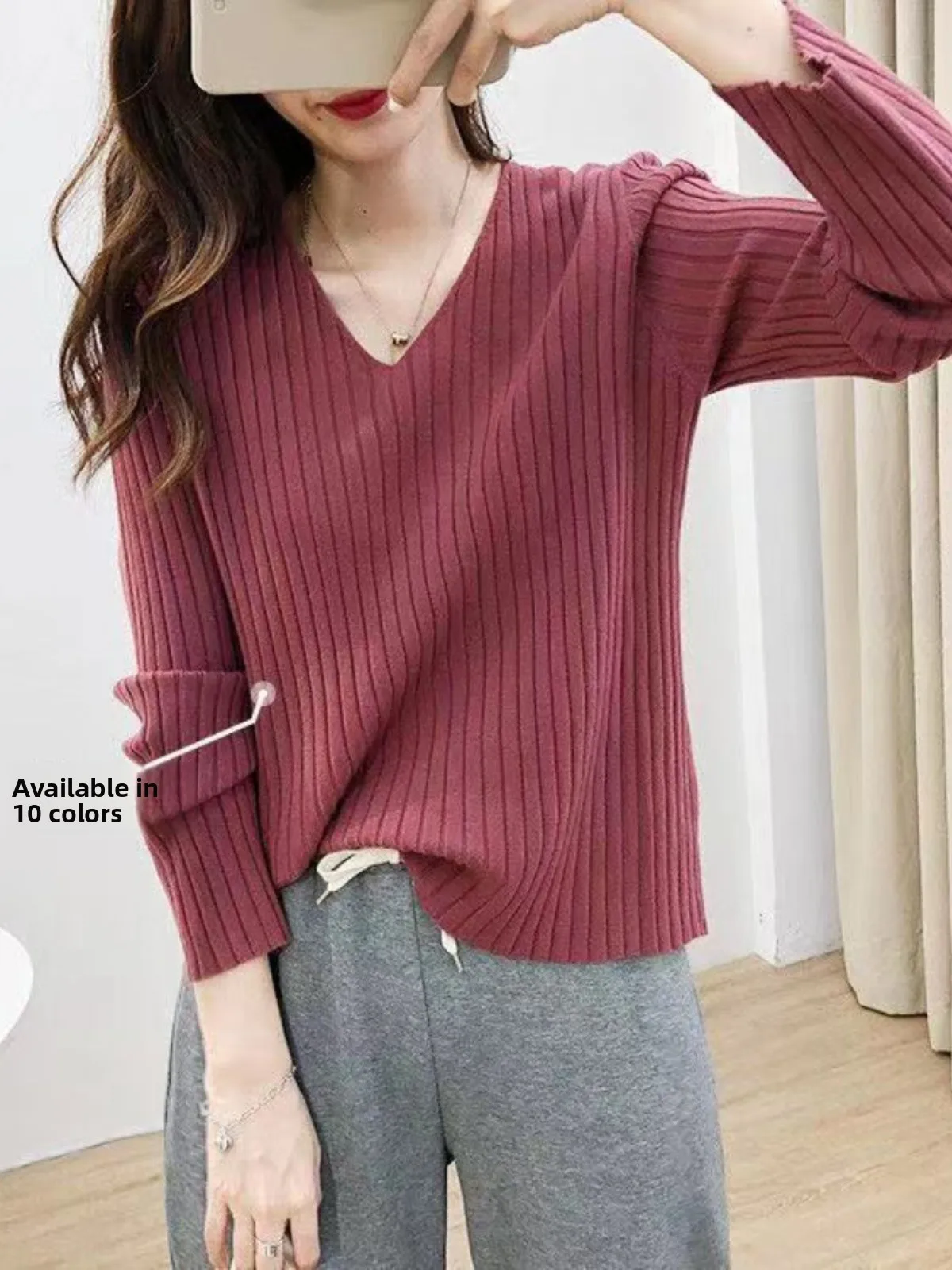 

plus Size Loose Long Sleeve Knitted Sweater Women Autumn Winter New Style V-Neck Base Layer Shirt Comfortable Soft Big Shirt