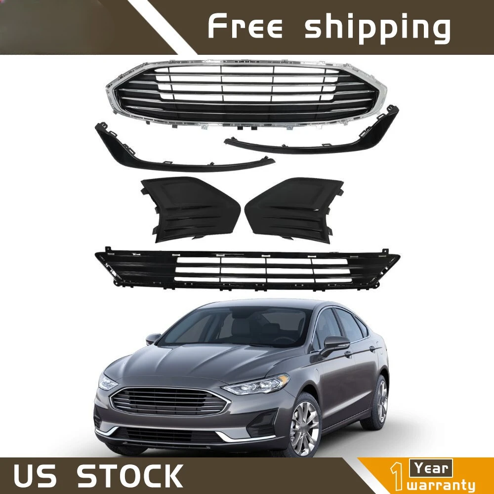 

For Ford Fusion 2019 2020 Front Upper&Lower Grill W/Fog Light Cover Black/Chrome