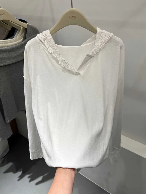 Sudadera Holgada con Cordones, Camiseta Larga, Top Casual de Primavera para Mujer, Estilo Coreano, Cómodo y Ajustado