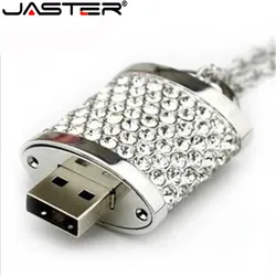 JASTER personalized creative jewelry crystal rhinestone lock usb flash drives 32gb 64GB usb 2.0 diamond necklace pendrive gift