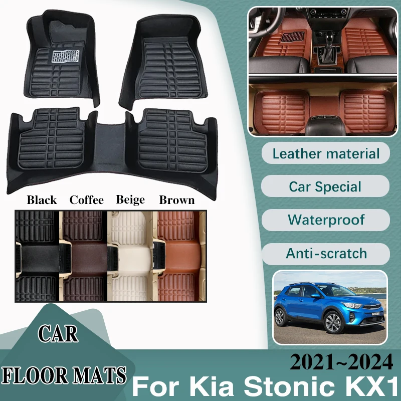 

For Kia Stonic YB CUV KX1 2021 2022 2023 2024 Car Foot Part Custom Floor Mat LHD Leather Panel Liner Carpet Interior Accessories